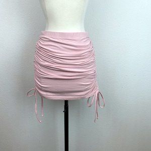 Forever 21 Pink Mini Knit Skirt Large Adjustable Gathered Sides Clubbing